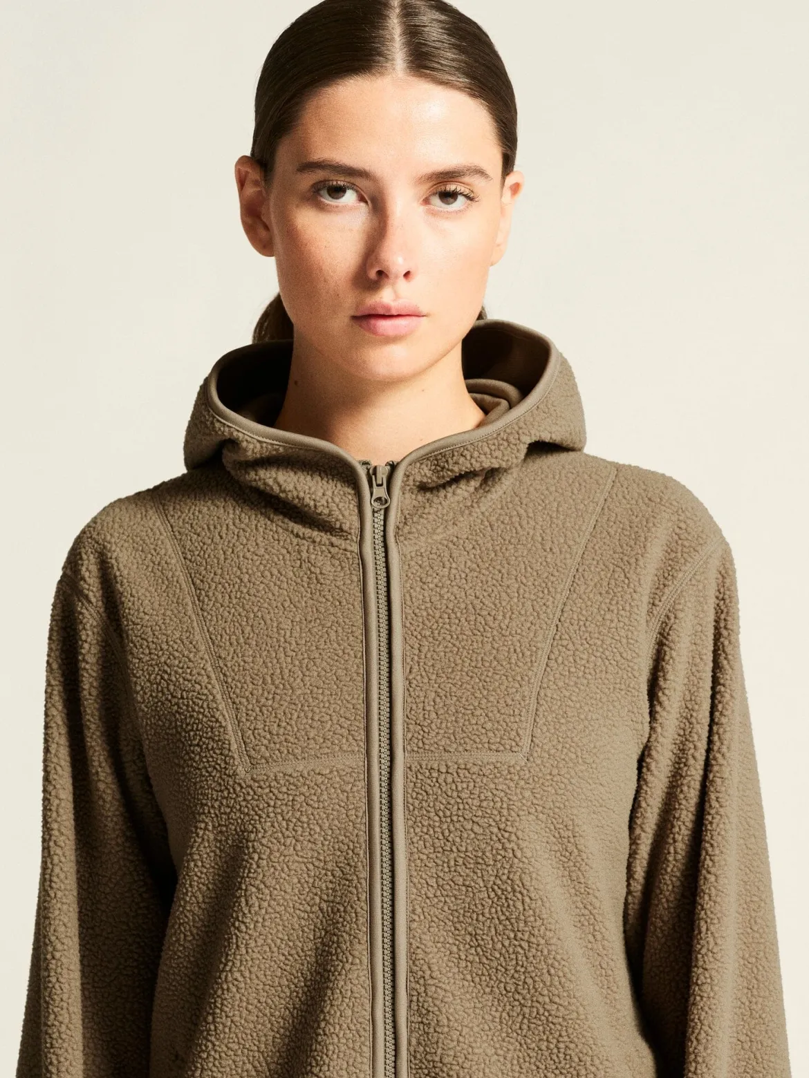 Women's Join Pile Fleece Full-Zip Hood - Taupe