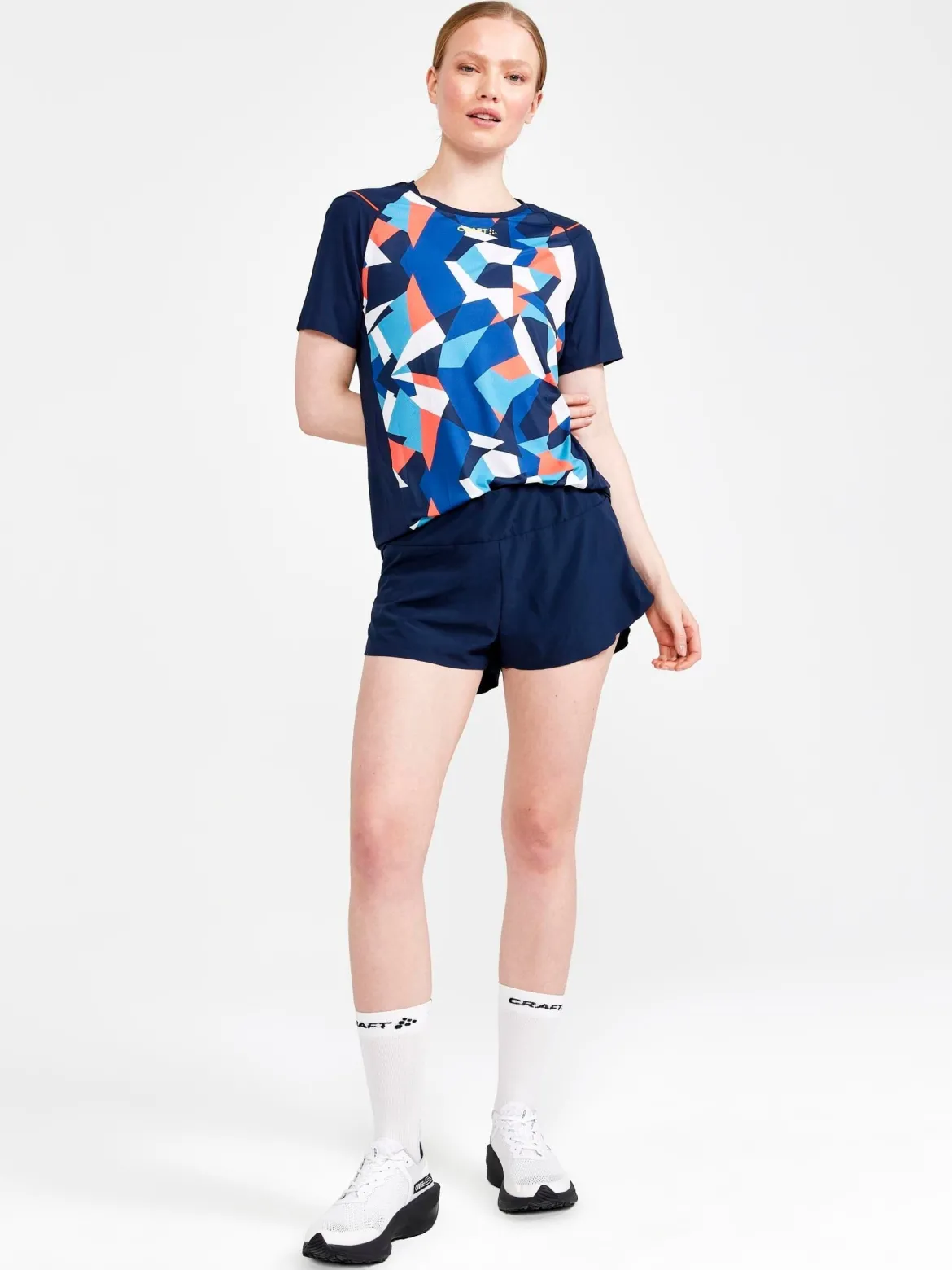 Women's Pro Dazzle Camo Running Tee - BLAZE/P DAZZLE CAMO
