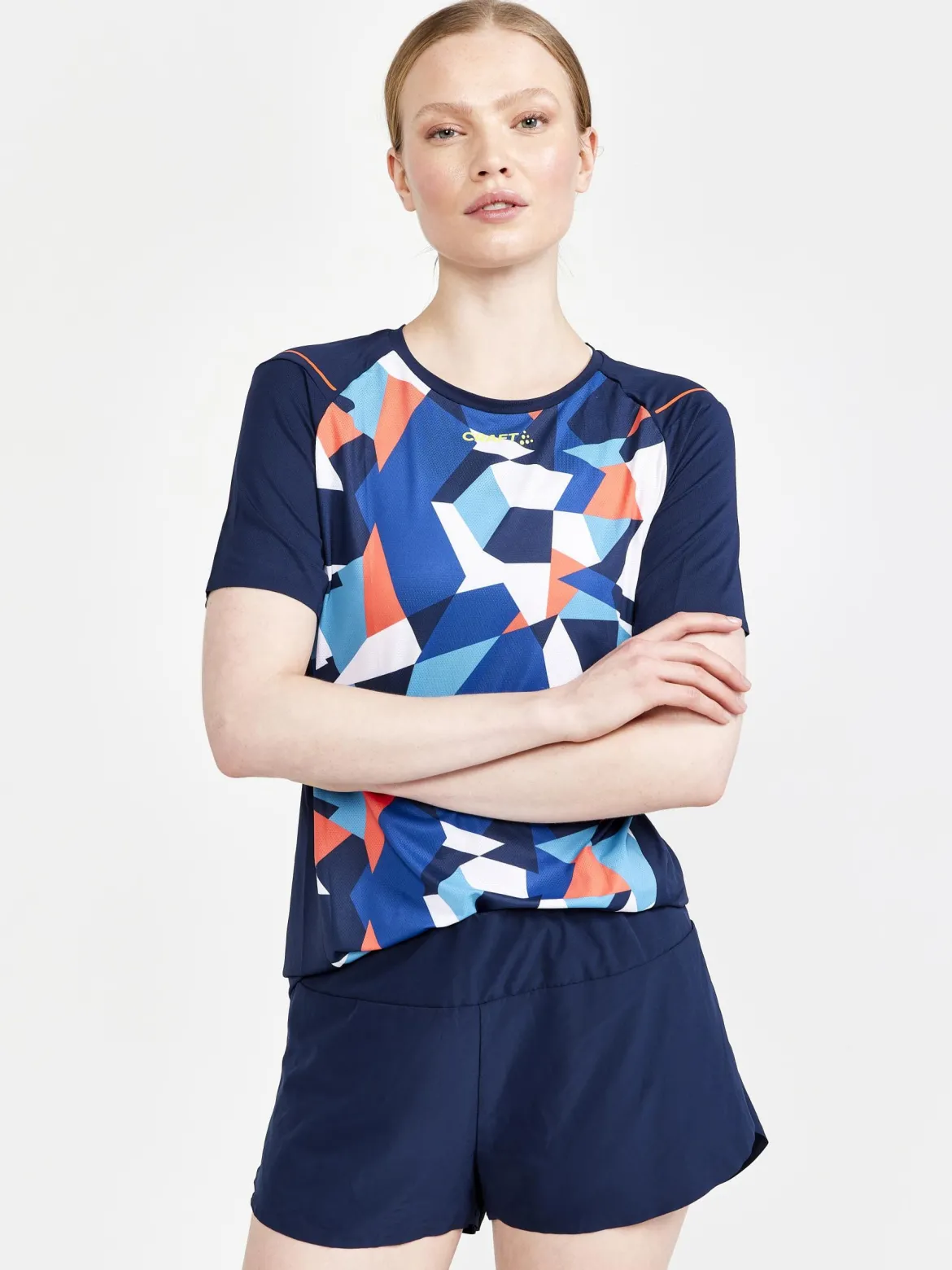 Women's Pro Dazzle Camo Running Tee - BLAZE/P DAZZLE CAMO